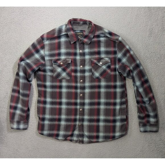 Grizzly Mountain Shirt Jacket Mens XL Flannel Red Gray Plaid Lined Shacket Snap - Picture 1 of 14